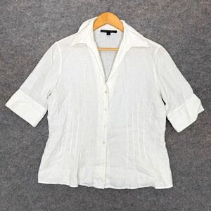 Lafayette 148 100% Linen Button Blouse Womens 10 Large Half Sleeve Designer Top